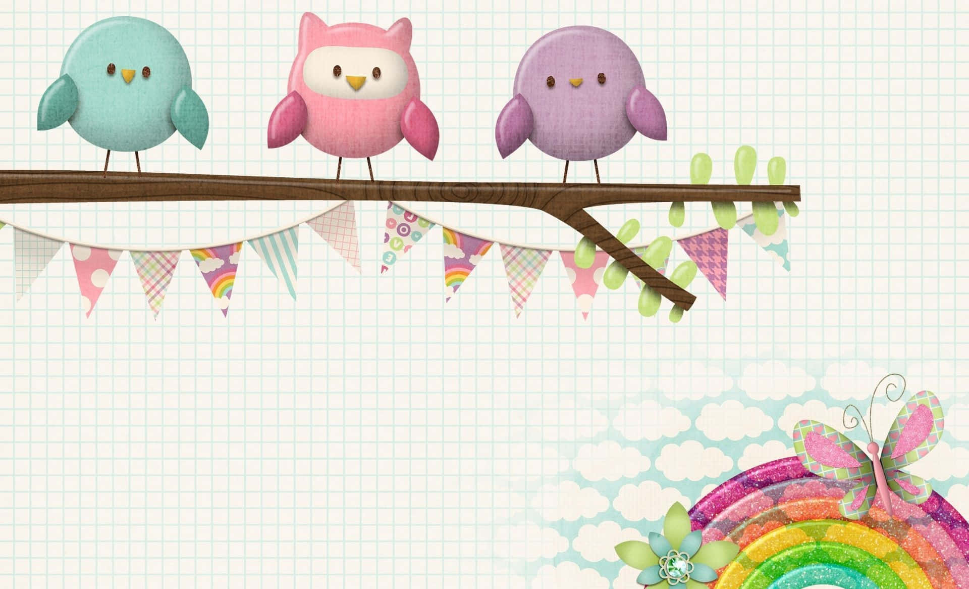 Colorful Cute Birdson Branch Wallpaper