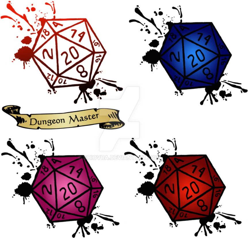 Colorful D20 Diceand Dungeon Master Scroll PNG