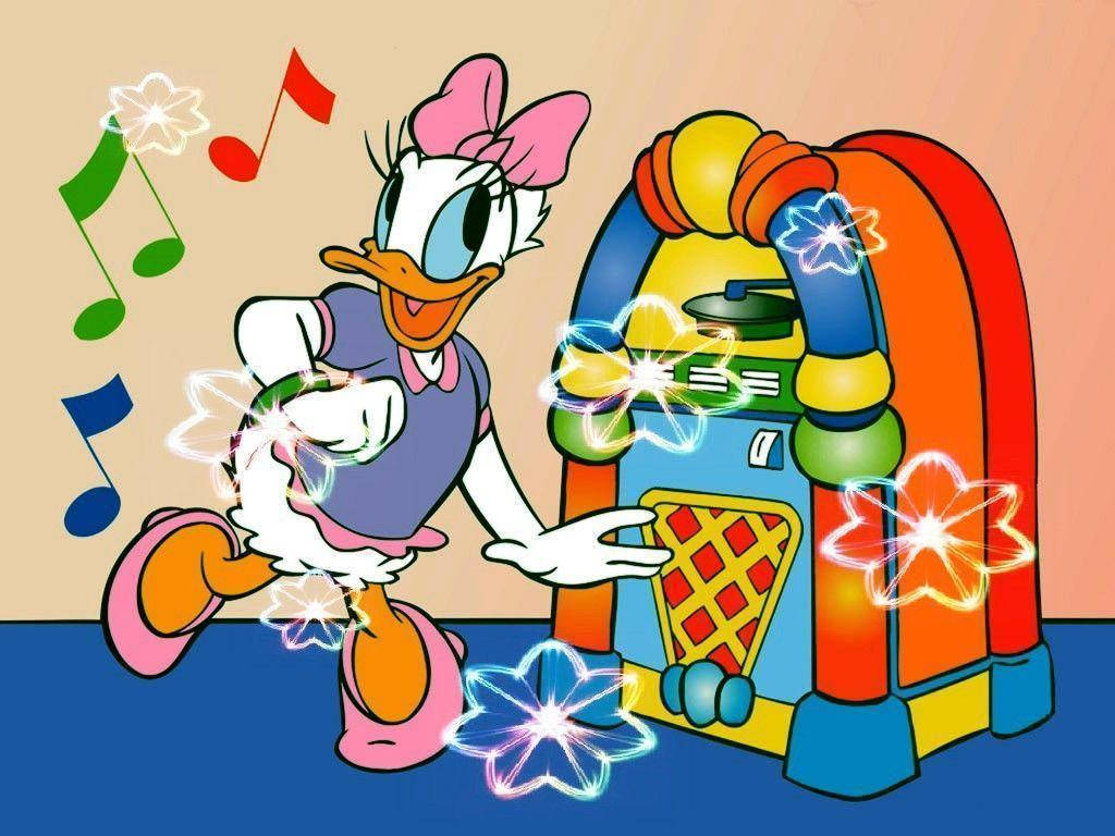 Colorful Daisy Duck And Vintage Radio Wallpaper