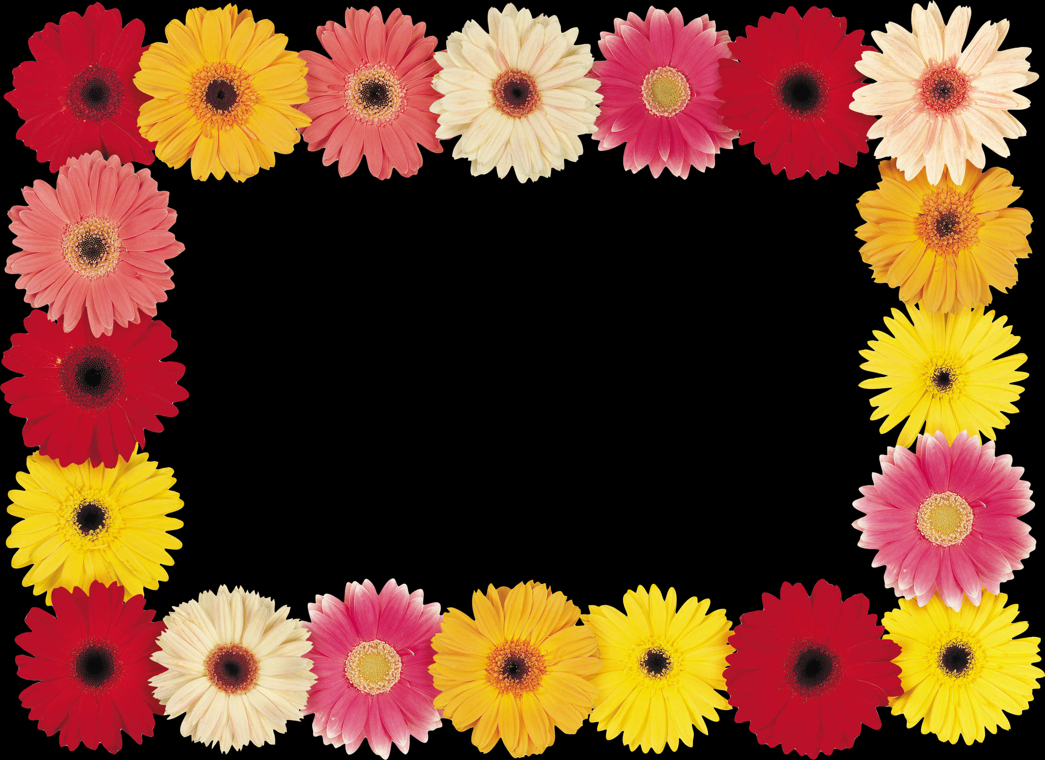Colorful Daisy Frame Black Background PNG