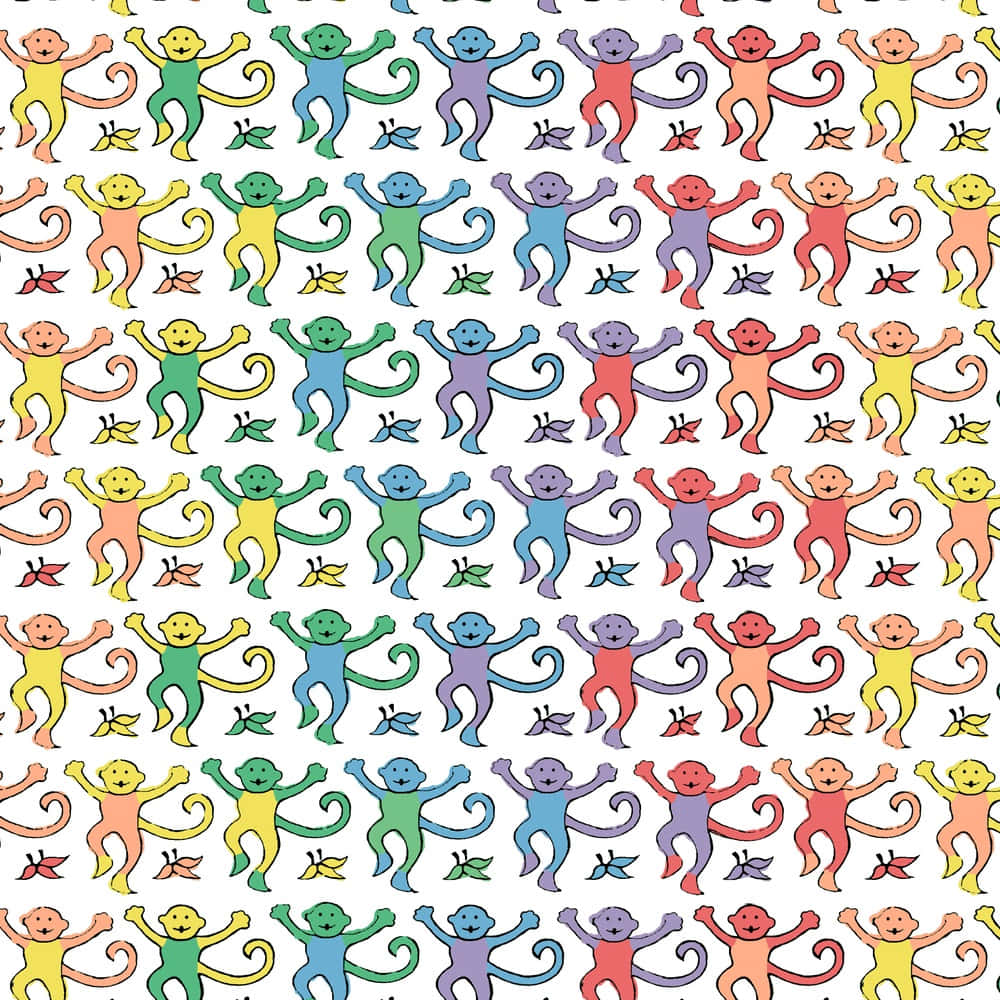 Colorful Dancing Monkeys Pattern Wallpaper