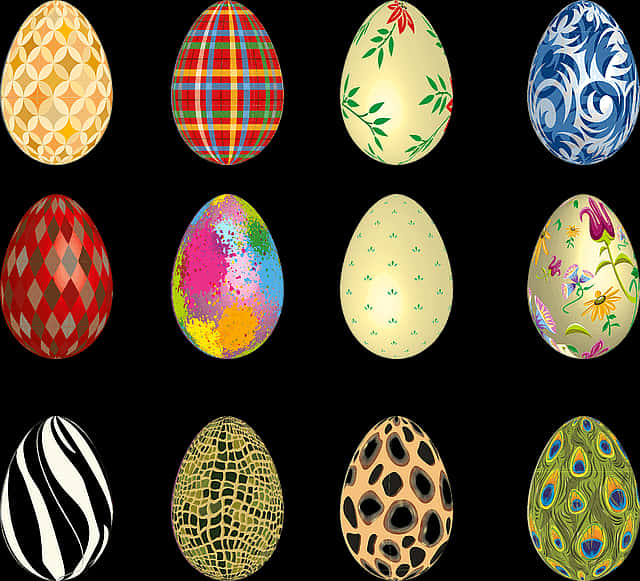 Colorful Decorated Easter Eggs Collection PNG