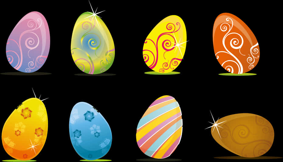 Colorful Decorated Easter Eggs Vector PNG