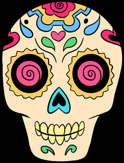 Colorful Decorated Skull Illustration PNG