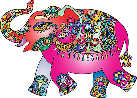 Colorful Decorative Elephant Art PNG