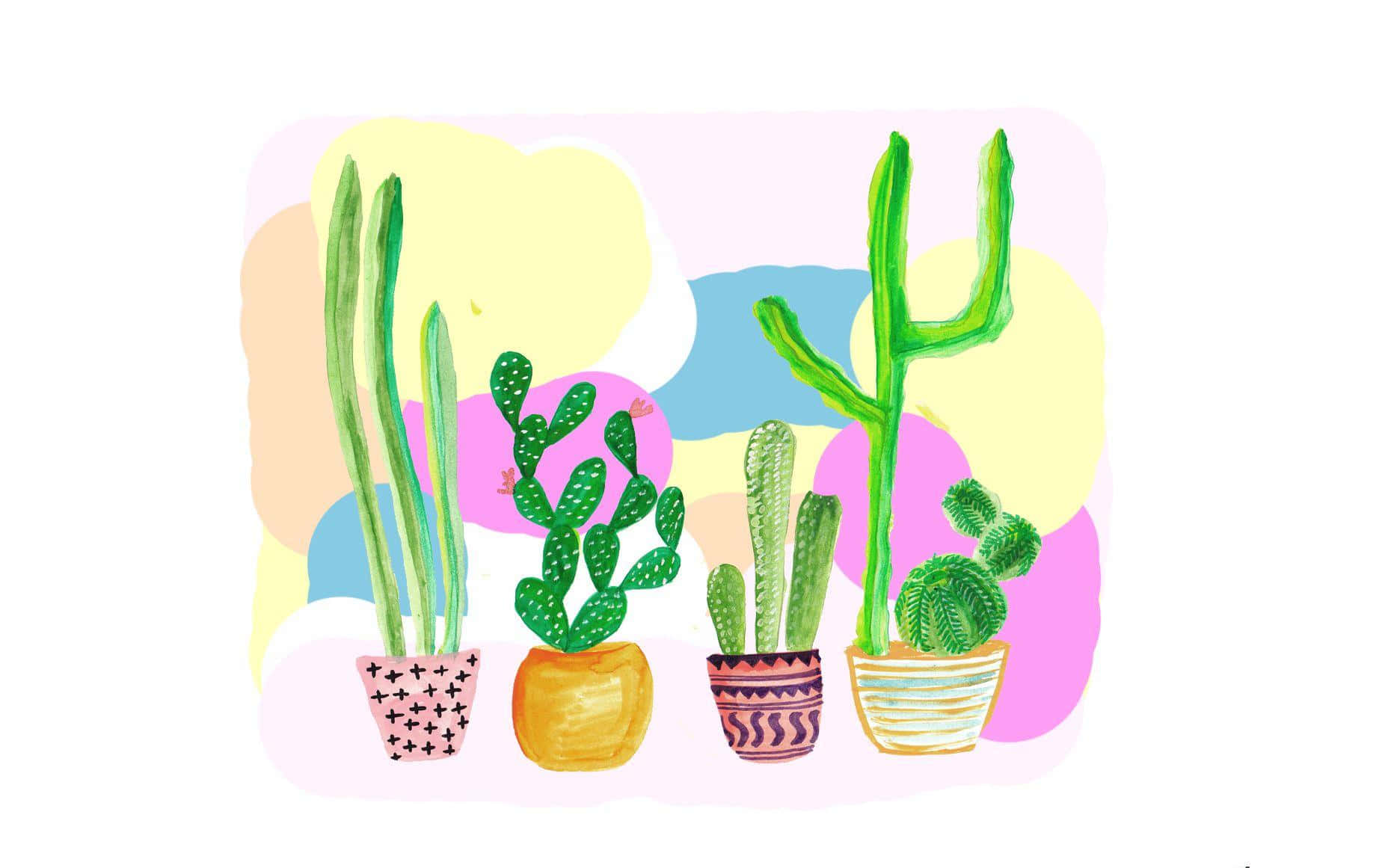 Colorful Desktop Cactus Illustration Wallpaper