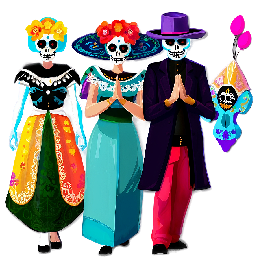 Colorful Dia De Los Muertos Procession Png Rlk64 PNG