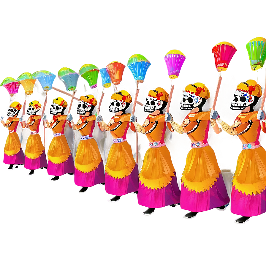 Colorful Dia De Los Muertos Procession Png Vnv51 PNG