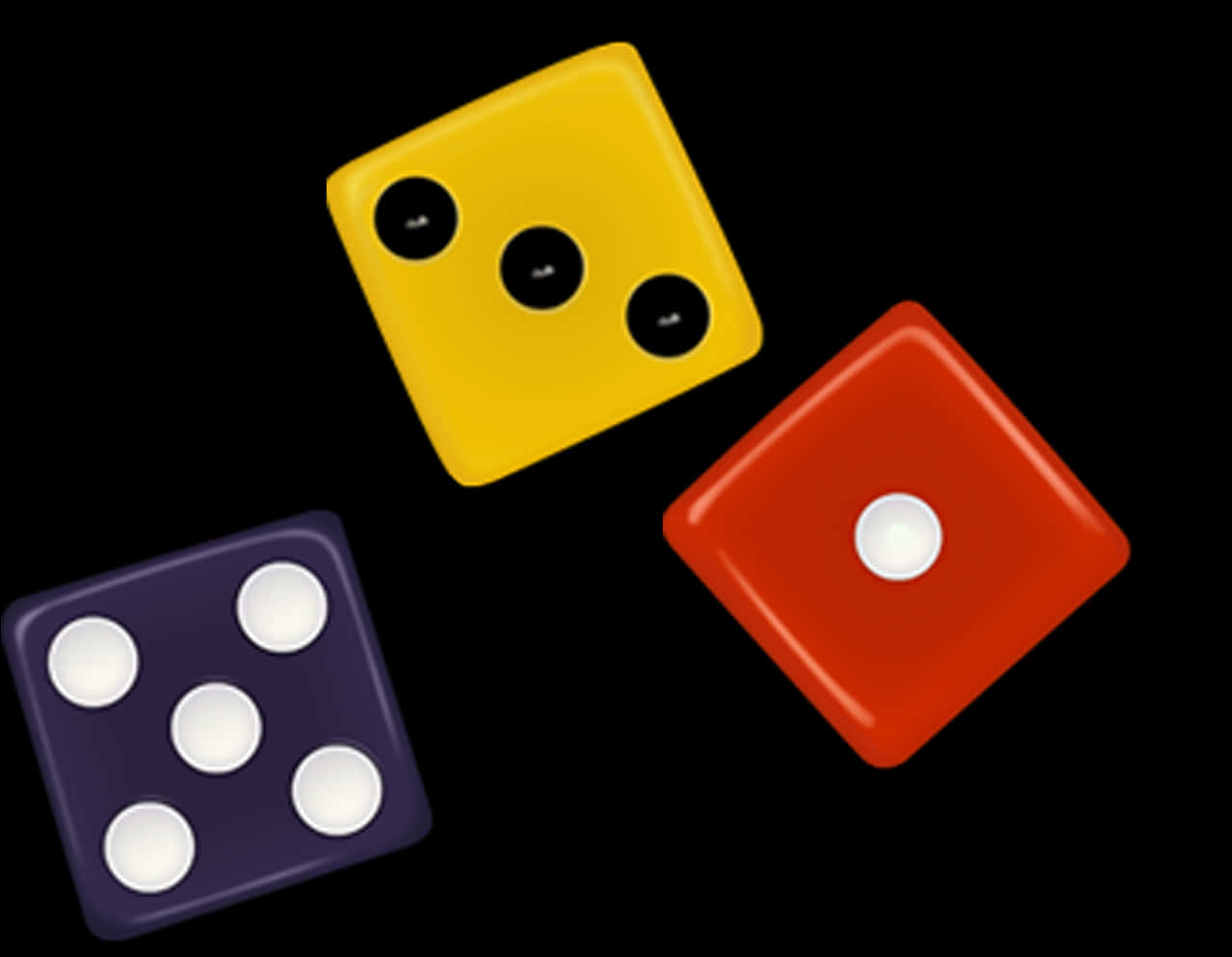 Colorful Dice Black Background PNG