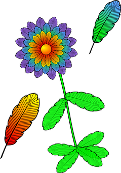 Colorful Digital Flower Art PNG