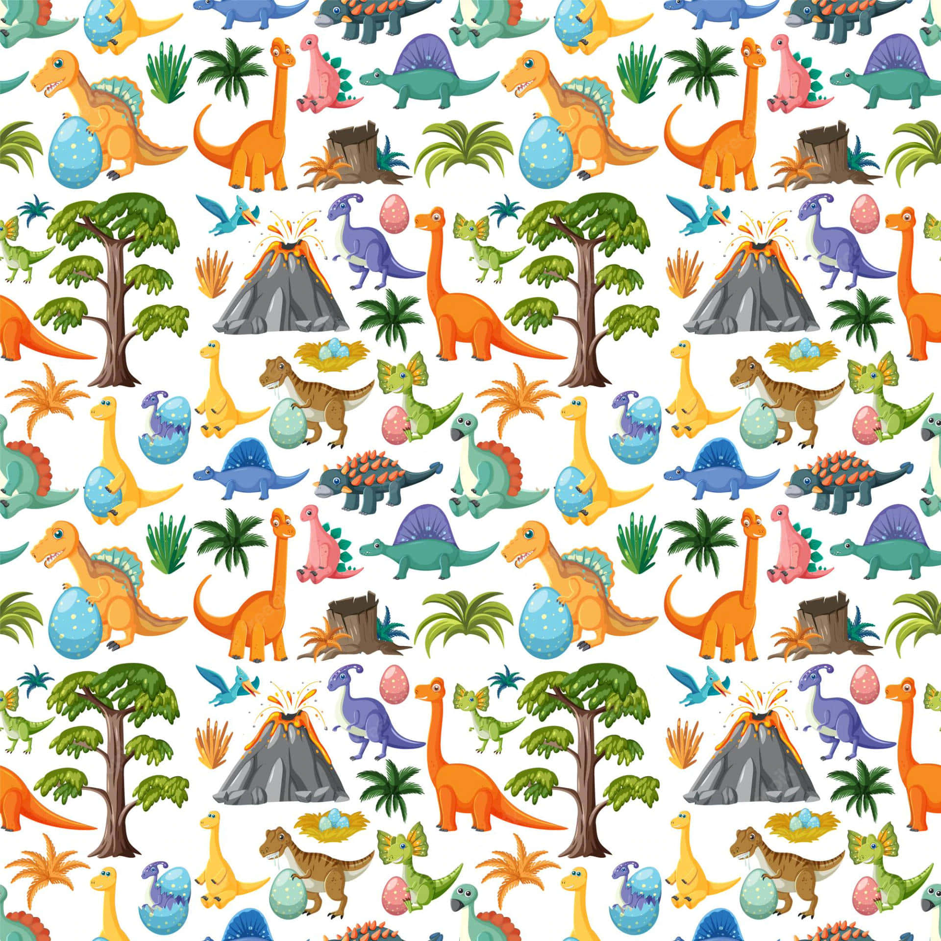 Colorful Dinosaur Pattern Wallpaper