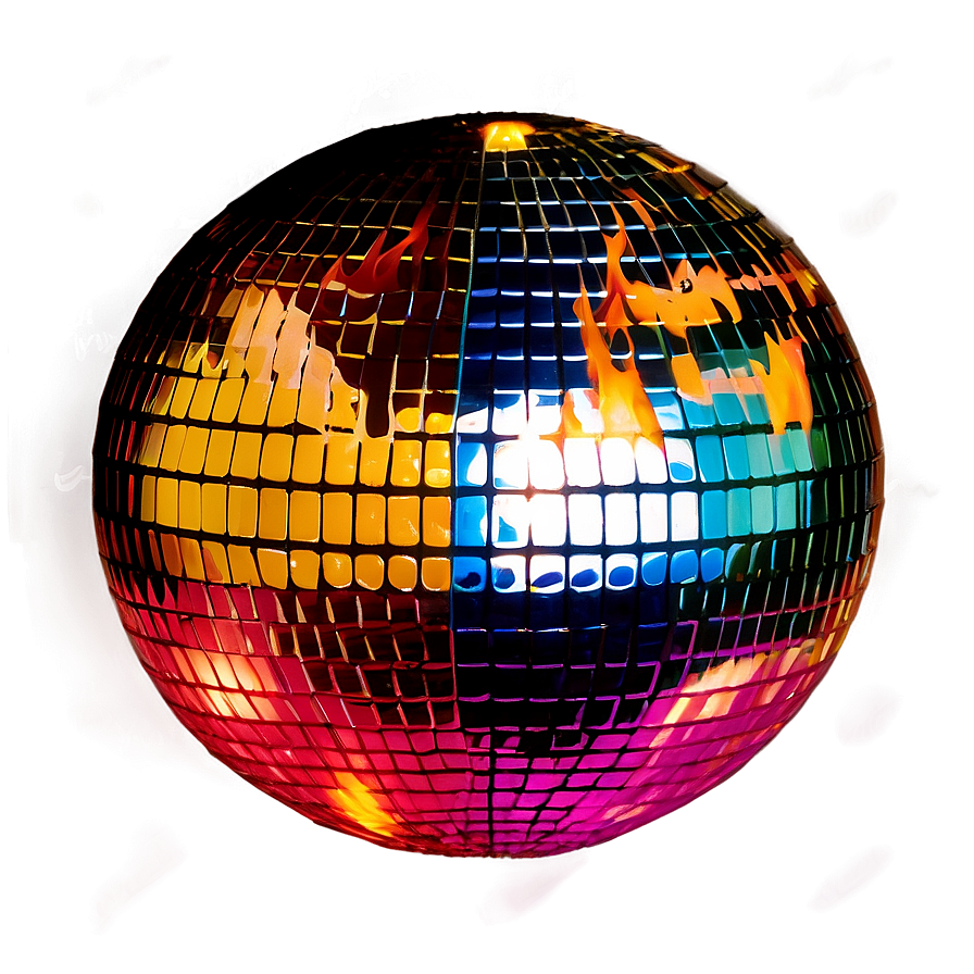 Colorful Disco Ballwith Flames PNG