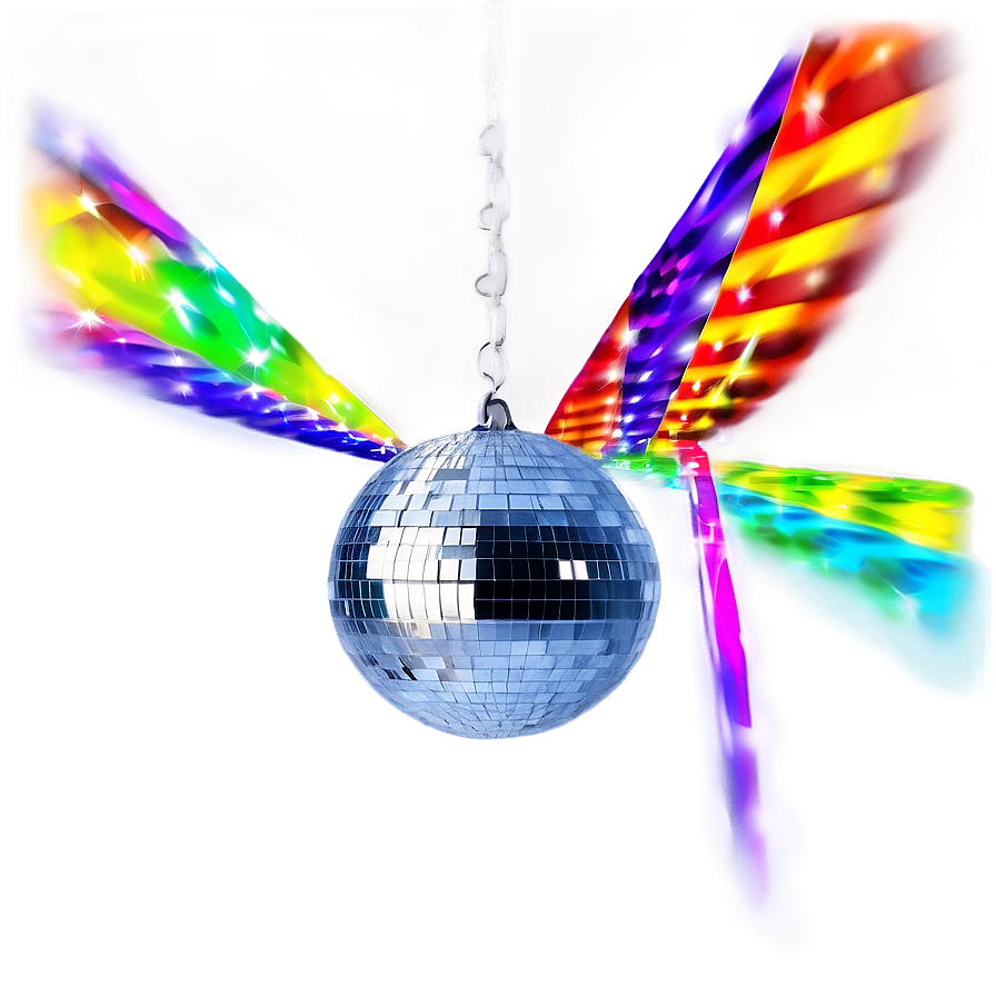 Colorful Disco Ballwith Wings PNG