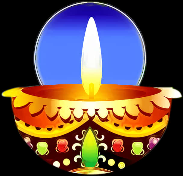 Colorful Diwali Diya Illustration PNG