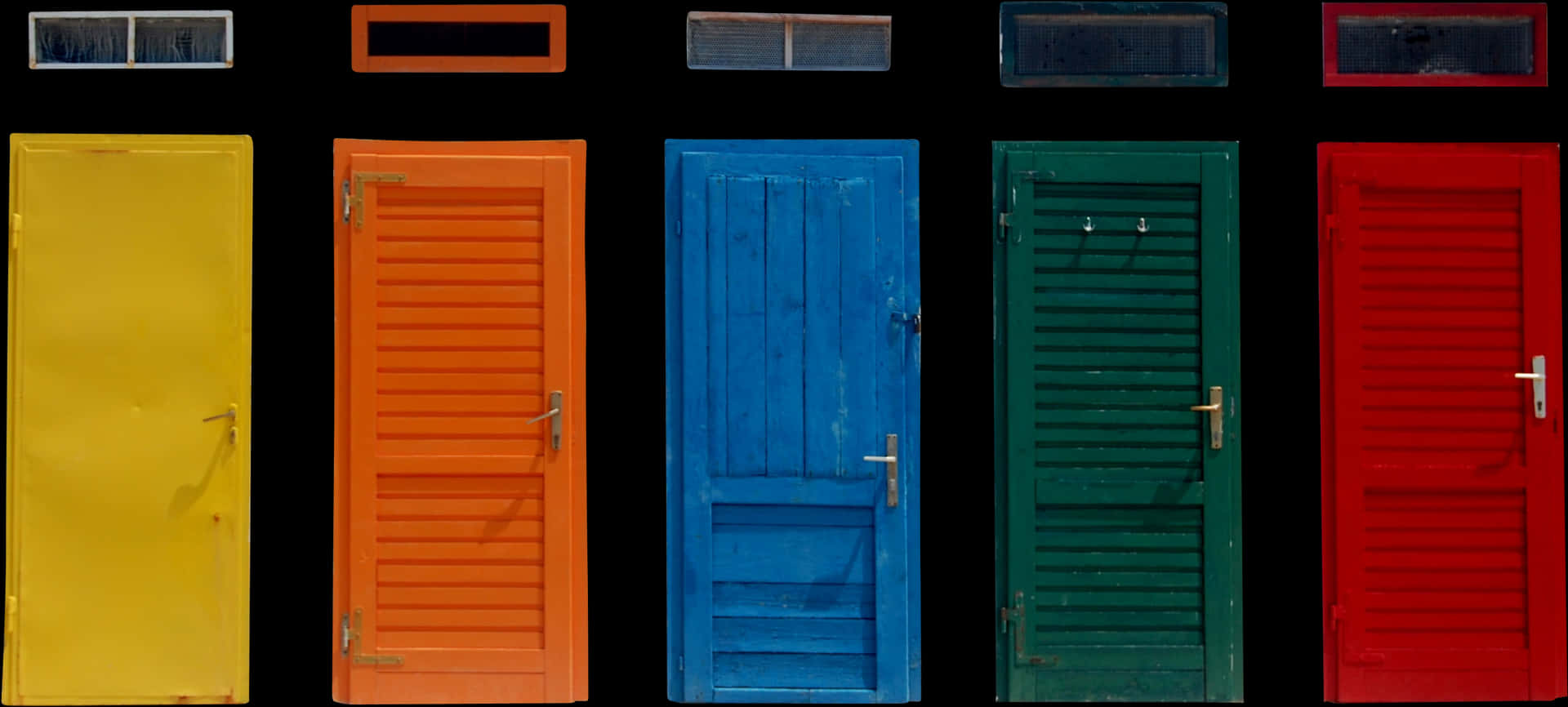 Colorful Doors Black Background PNG
