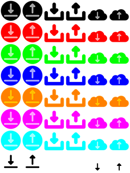 Colorful Download Upload Icons Set PNG