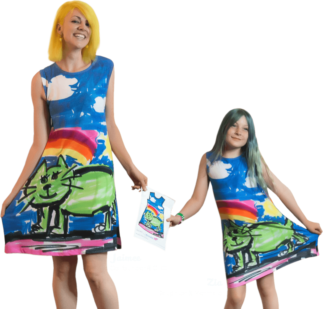 Colorful Dresses Mother Daughter Team PNG