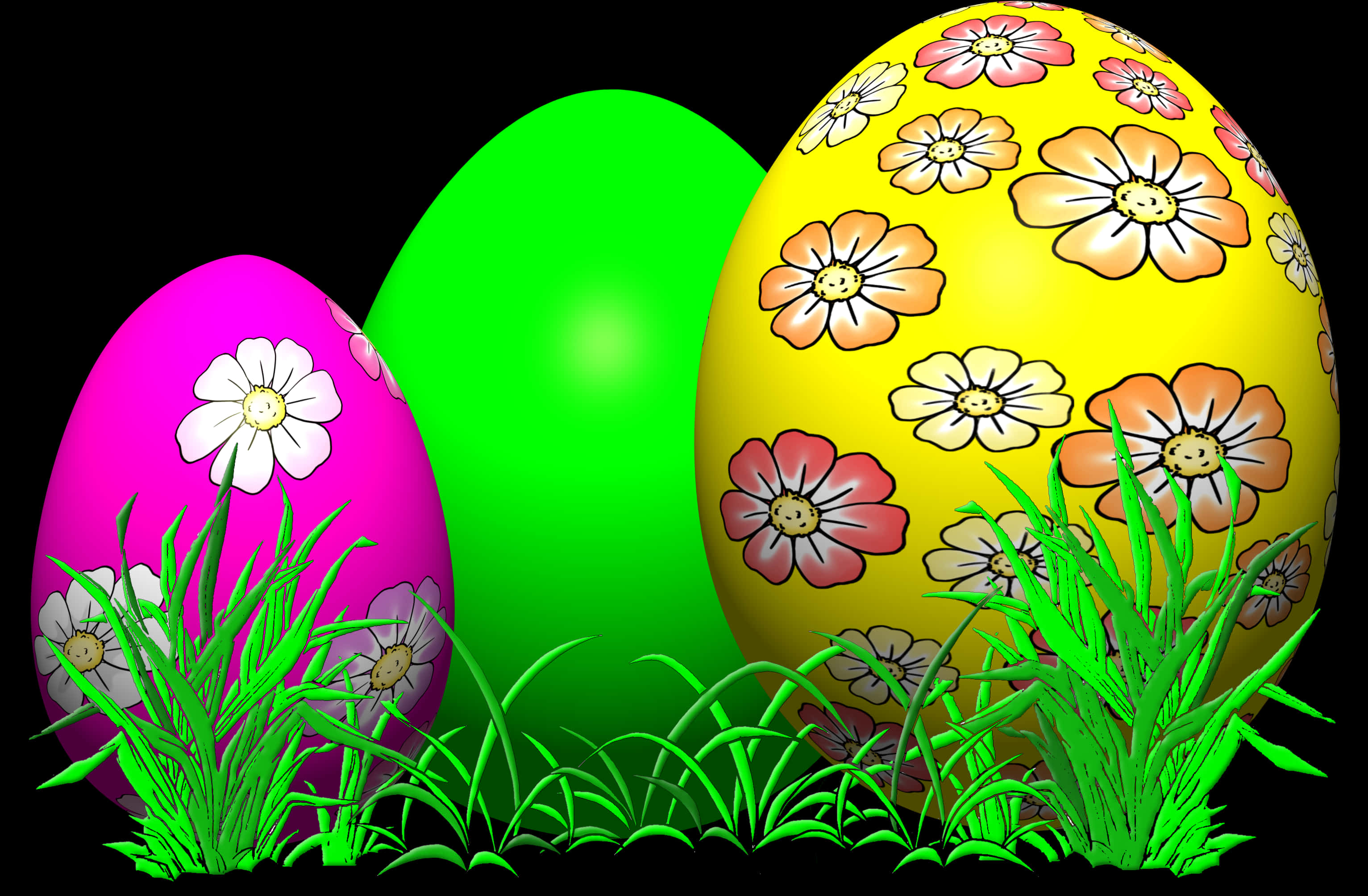 Colorful Easter Eggs Floral Design PNG