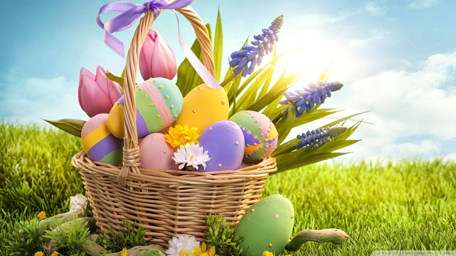 Download Colorful Easter Eggs On Basket Wallpaper 