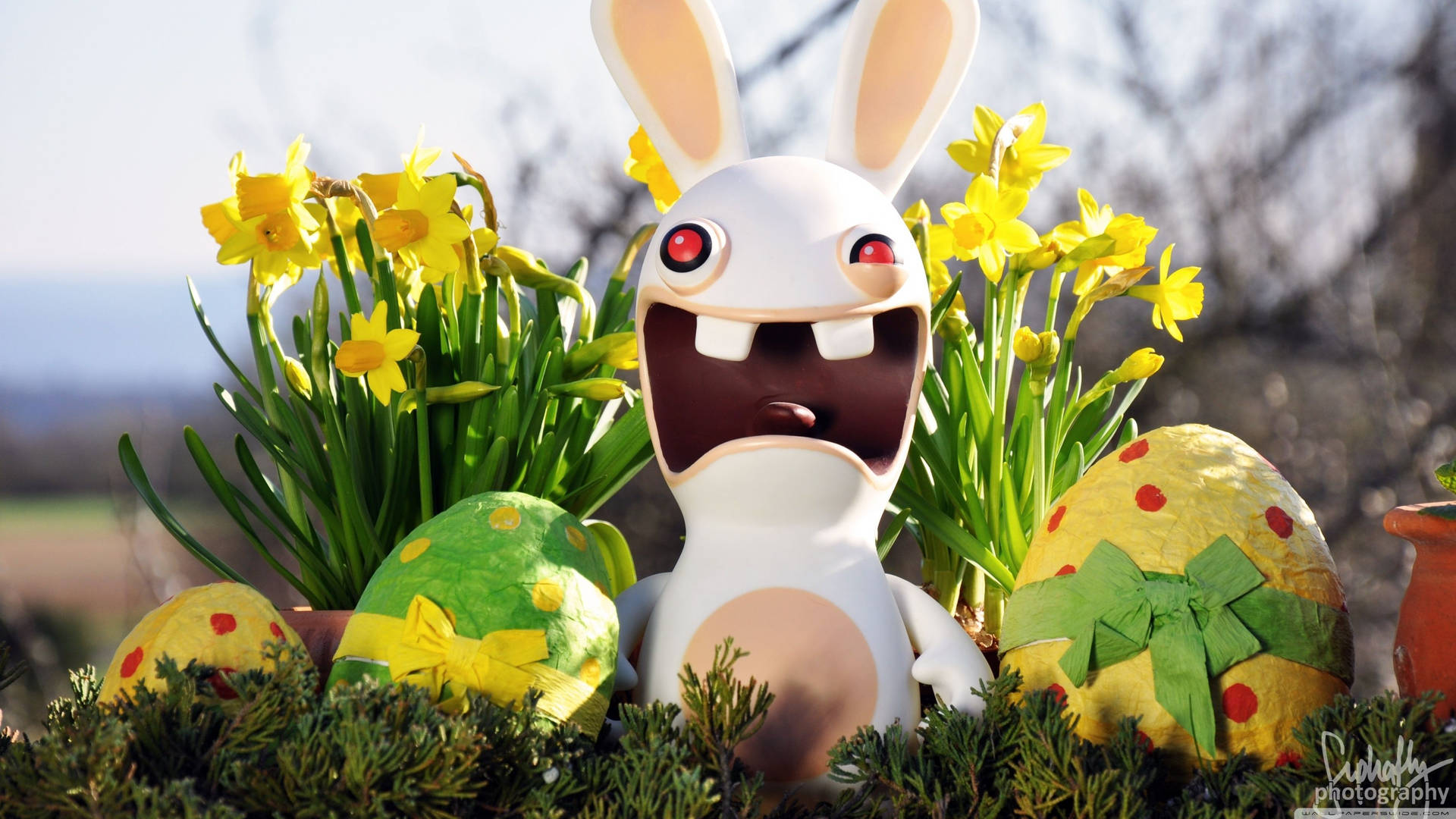 Celebrate Easter with these Colorful Rayman Rabbid Eggs Wallpaper