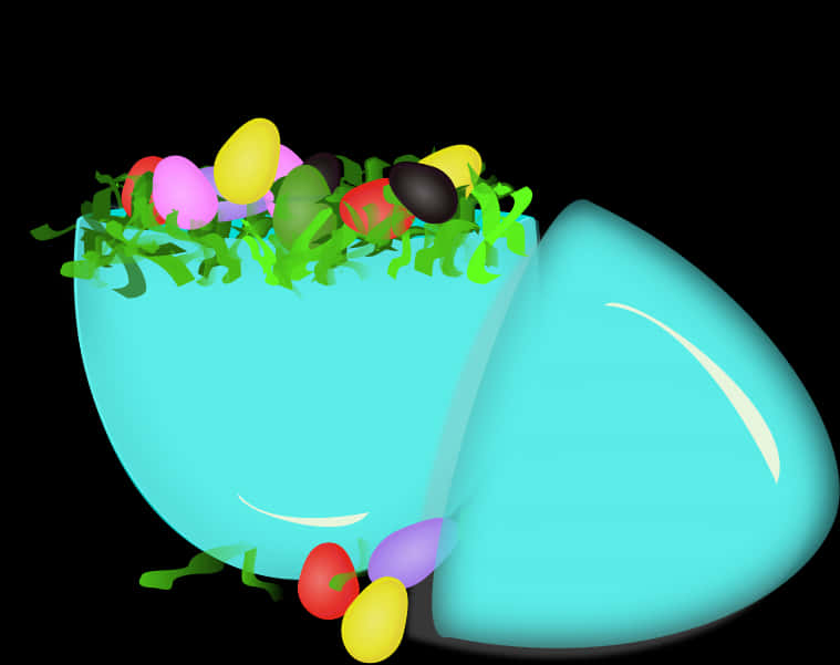 Colorful Easter Eggsin Blue Basket PNG