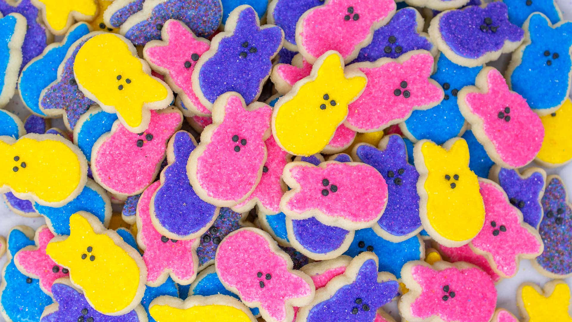 Colorful Easter Peeps Cookies Top View Wallpaper