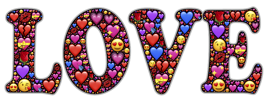 Colorful Emojis Love Text PNG