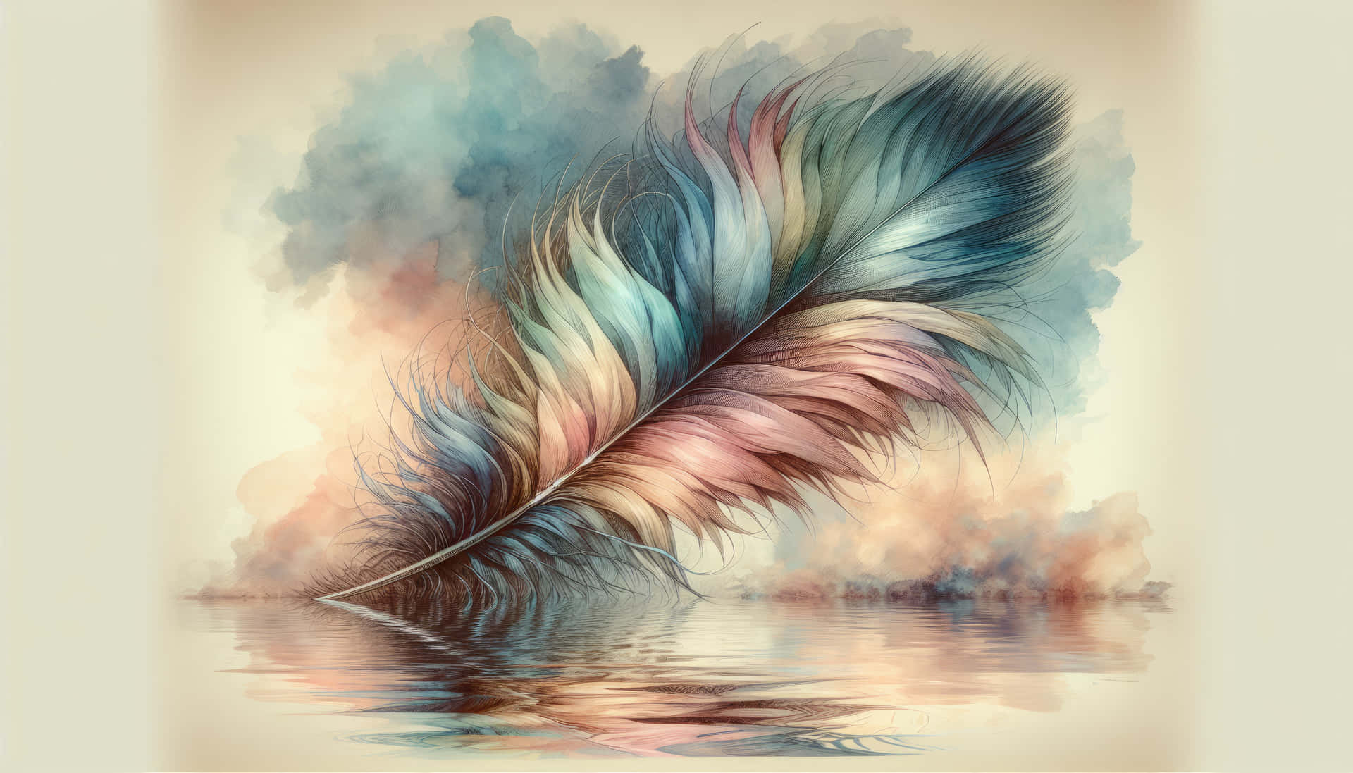 Colorful Feather Artwork Reflection Wallpaper