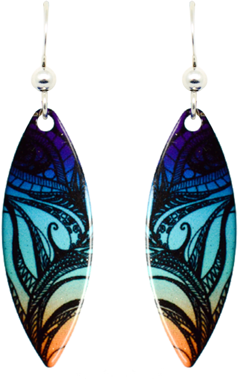Colorful Feather Earrings Artistic Design PNG
