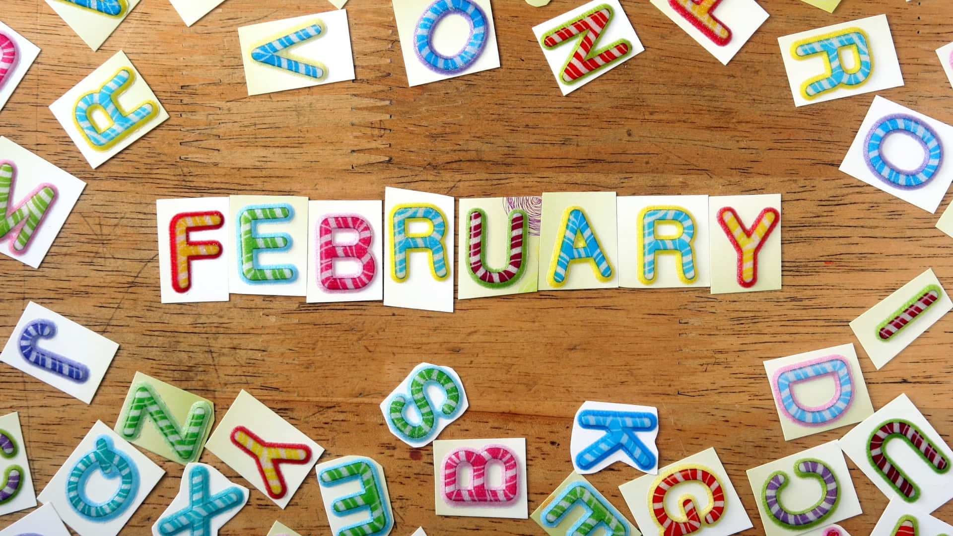 Colorful February Letters Wooden Background Wallpaper