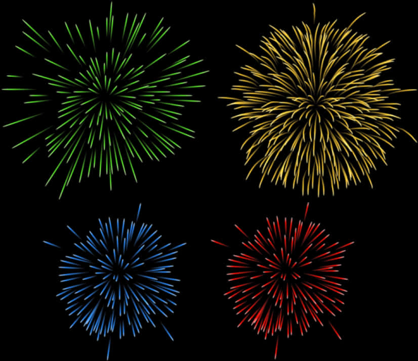 Colorful Fireworks Display Black Background PNG