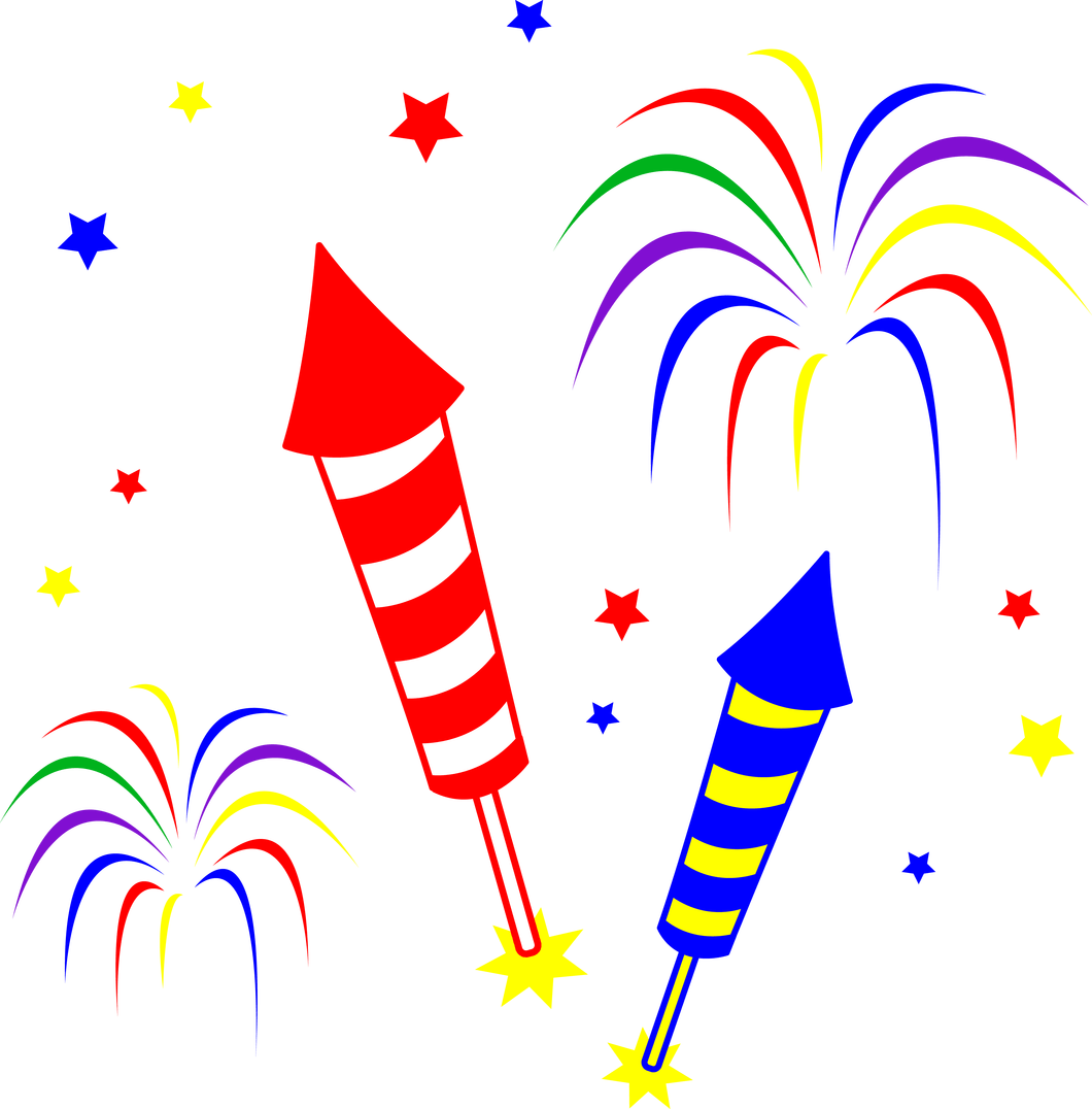 Colorful Fireworksand Rockets Clipart PNG