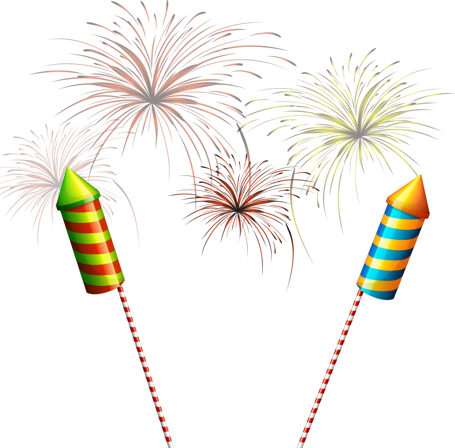 Colorful Fireworksand Rockets Illustration PNG