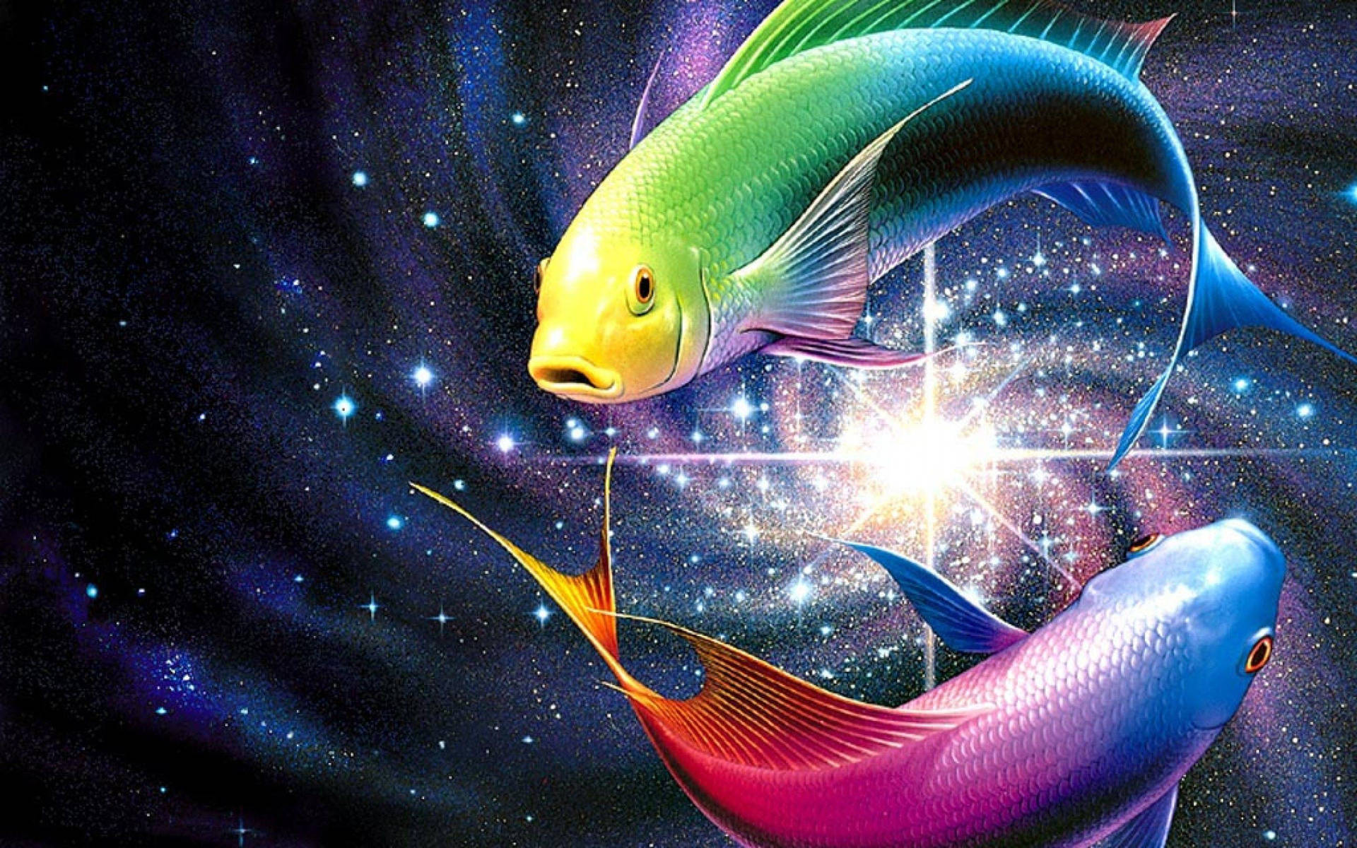 Farverig Fisk Pisces Symbol Sirene Mønster Have Wallpaper. Wallpaper