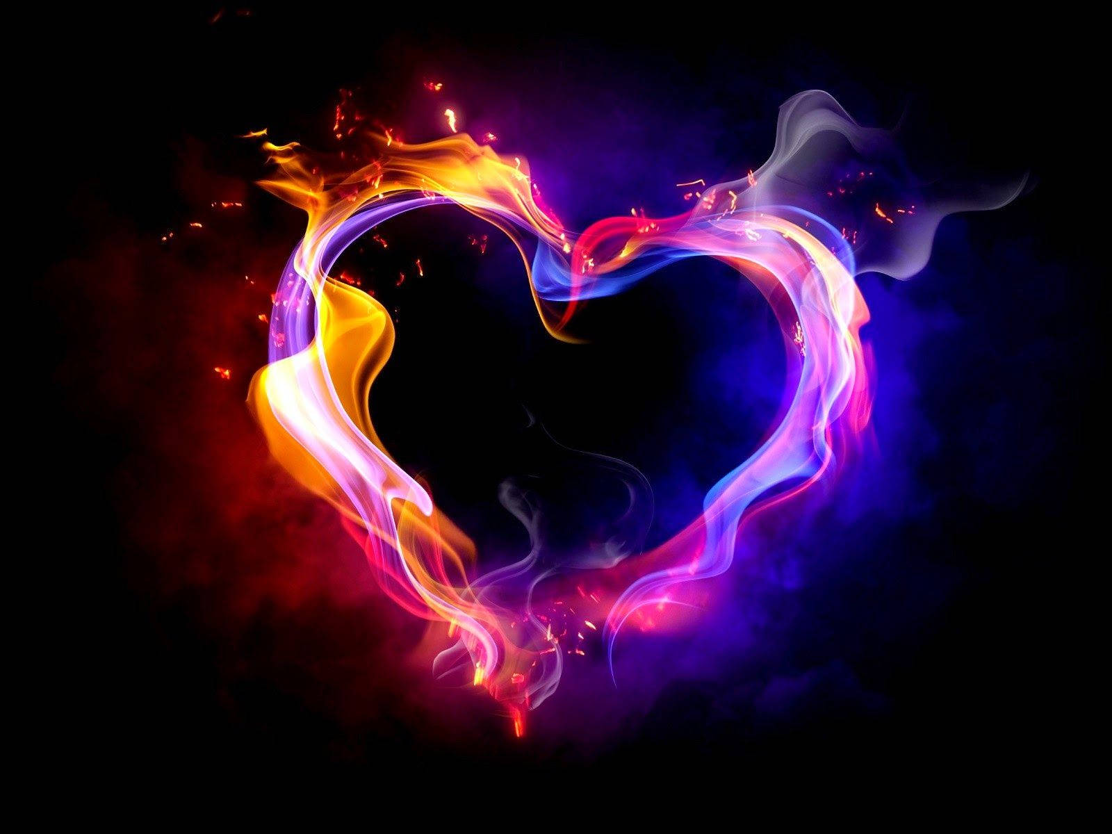 Colorful Flaming Heart Of Love Wallpaper