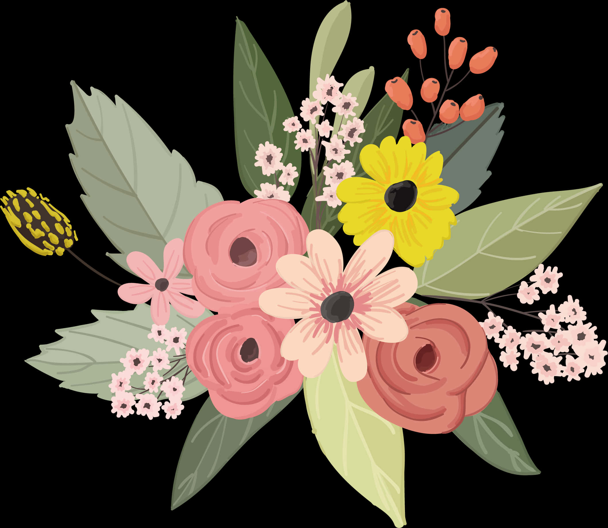 Colorful Floral Arrangement Watercolor PNG