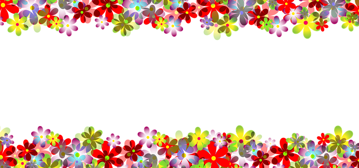 Colorful Floral Border Black Background PNG