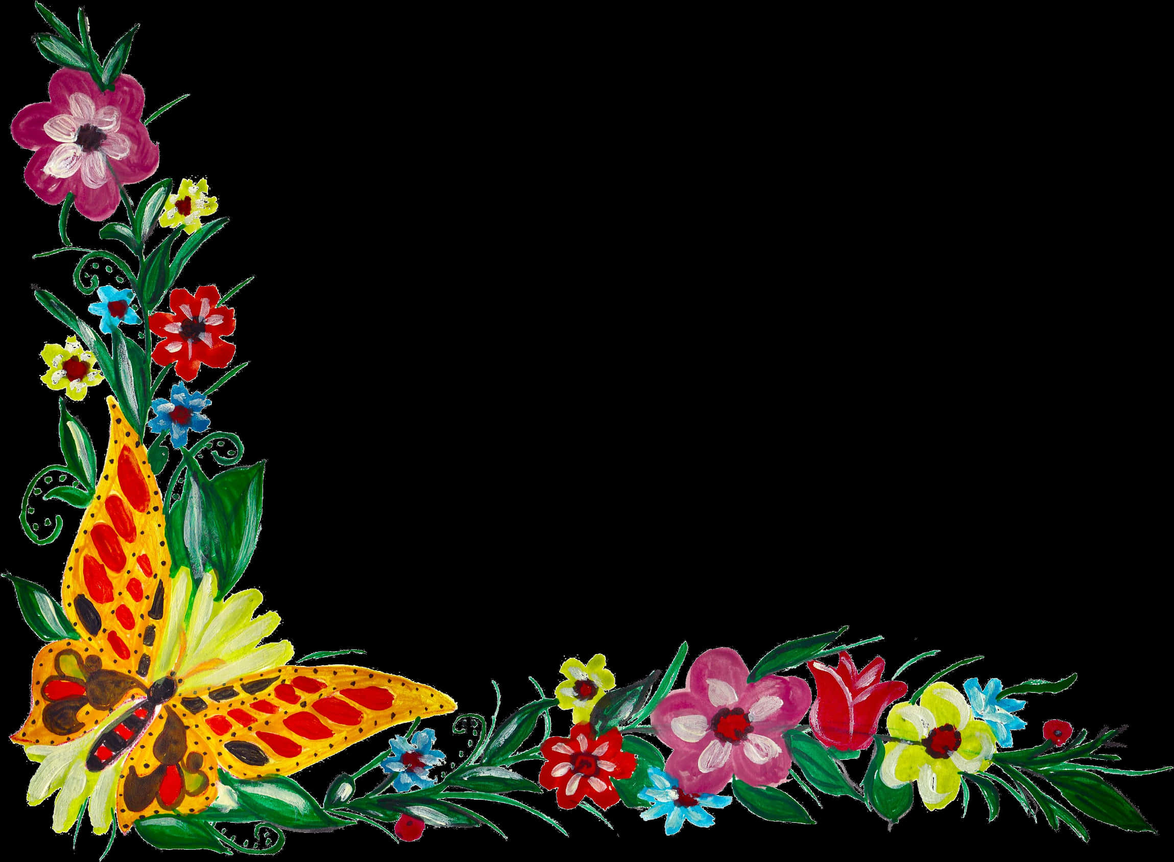 Colorful Floral Borderwith Butterfly PNG