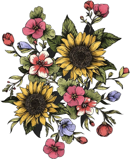 Colorful Floral Bouquet Tattoo Design PNG