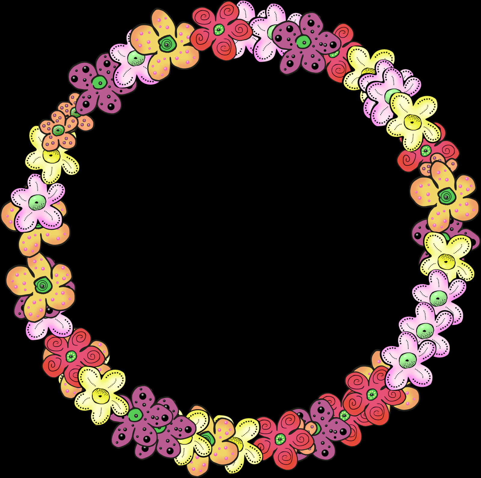 Colorful Floral Circle Frame PNG