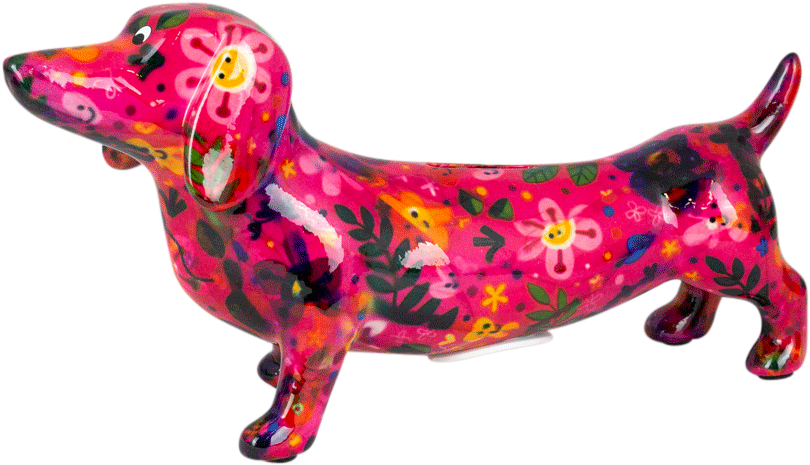 Colorful Floral Dachshund Figurine PNG