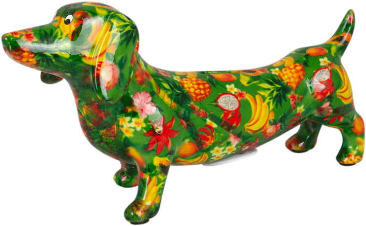 Colorful Floral Dachshund Figurine PNG