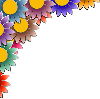 Colorful Floral Frame Corner Design PNG