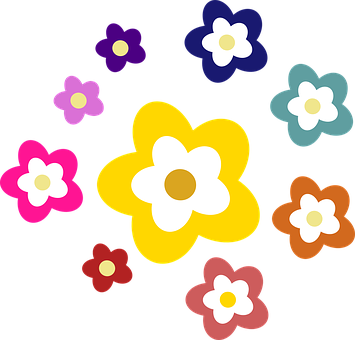 Colorful Floral Graphics Black Background PNG