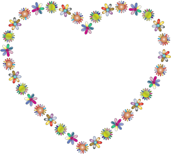 Colorful Floral Heart Frame PNG