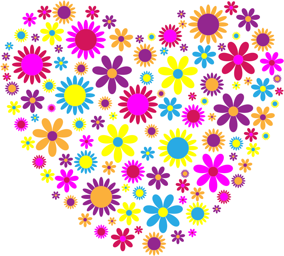 Colorful Floral Heart Illustration PNG