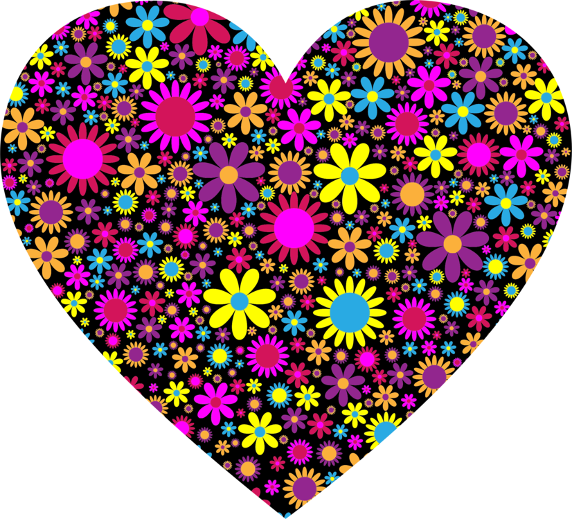 Colorful Floral Heart Pattern PNG