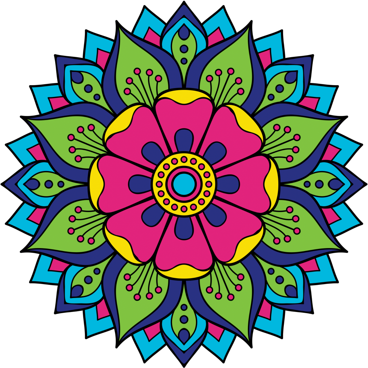 Colorful Floral Mandala Design PNG
