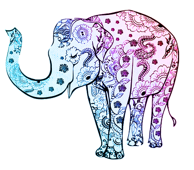 Colorful Floral Pattern Elephant PNG