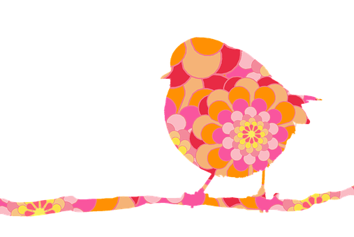 Colorful Floral Silhouette Bird PNG